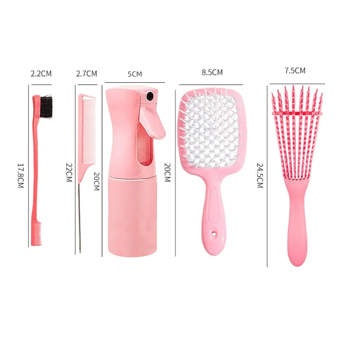 5pcs/set Detangling Hair Brush Curly Hair Curved Rat Tail Comb Set Natural Wet Curly Untangle Hair Brush Barber Salon Hair Tools