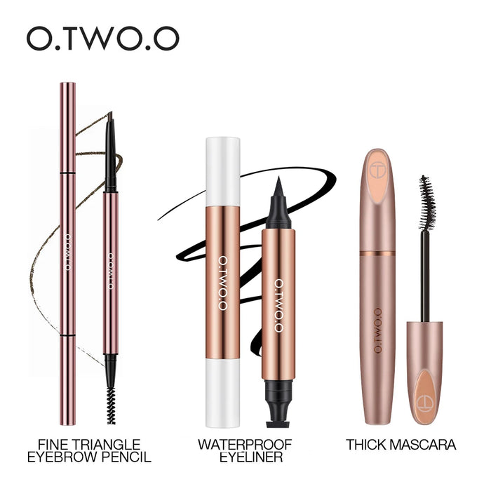 O.TWO.O 3pcs Eyes Makeup Kit Black Eyeliner Stamp Mascara Eyeborw Pencil Long-lasting Waterproof Cosmetic Set Make-up for Women