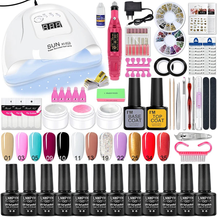 Manicure Set Acrylic Nail Kit With Nail Lamp Dryer Nail drill Machine Semi Permanent Varnish Acrylic Gel Poly Extension Gel Kit