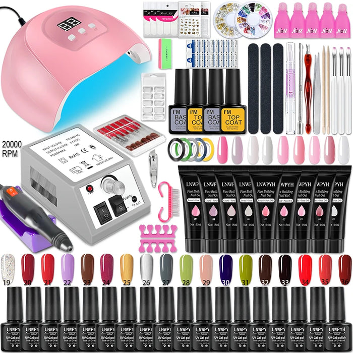 Manicure Set Acrylic Nail Kit With Nail Lamp Dryer Nail drill Machine Semi Permanent Varnish Acrylic Gel Poly Extension Gel Kit