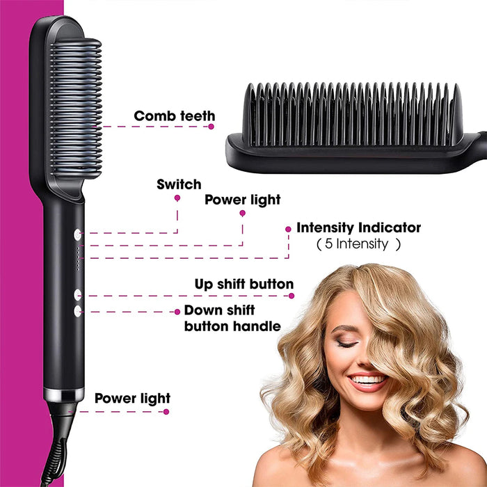 3 in 1 Electric Hot Heating Comb Hair Straightener Professional Mini Ceramic Brush Hair Straightener Brush Hair Styling Tool