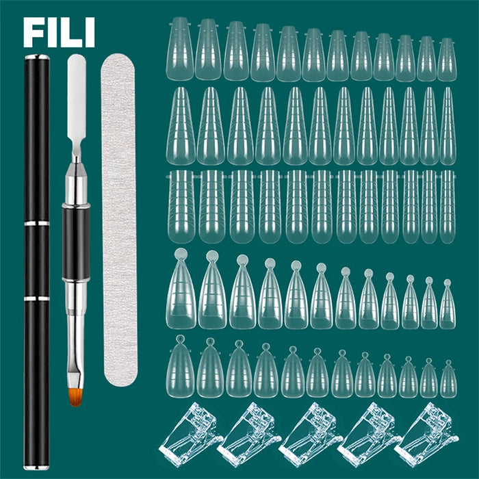 FILI Nails Art Tool Set Quick Building Mold Nail Brush Kit Dual Forms Nail Extension System With Nail Pen Gel Clips For Top Form