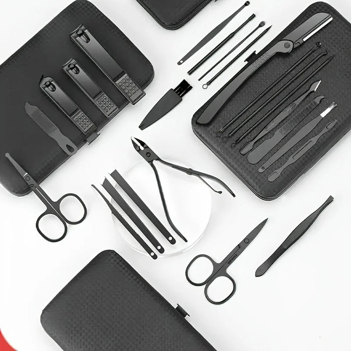 Black Nail Clippers Kit 7/12/24pcs ,Ultra Sharp Sturdy Fingernail Cutters, Professional Nail Clippers Pedicure Care Tools, Toena