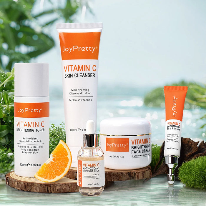 JoyPretty Vitamin C for Face Whitening Dark Spots Skin Care Set Cream Serum Cleaning Moisturizing Eye Creams Pore Skincare Kits