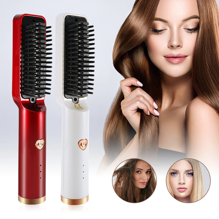 Hair Straight Styler Curling Iron Hair Curler Comb Fast Heating Hair Straightener Flat Irons Wet Dry Brush Comb USB Rechargeable