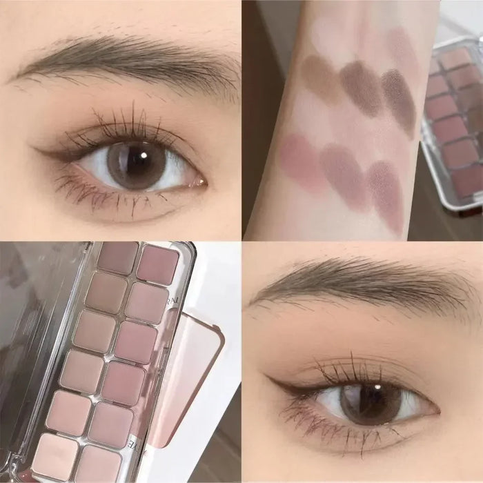 Low Saturation Eyeshadow Palette 12 Color All Matte Korean Tea Apricot Eye Makeup Palette Daily Makeup Long Lasting Eye Shadows