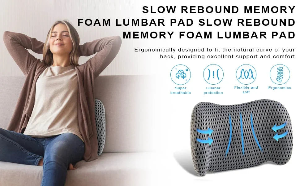 Lumbar Support Pillow,Memory Foam Lumbar Pillow with Adjustable Strap for BackPain Relief,Ideal Back Pillow for Car,Office Chair