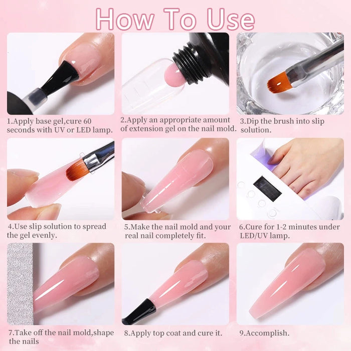 LILYCUTE 15ml Nail Extension Gel Kit With LED Lamp Full Manicure Tool Set Quick Finger Extend Acrylic Crystal Construction Gel