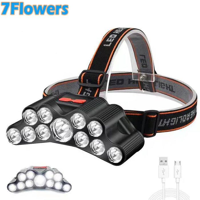 5/11 LED Headlamp Strong Light Head Lamp USB Rechargeable Headlight Built-in 18650 Battery Fishing Flashlight Outdoor Lantern