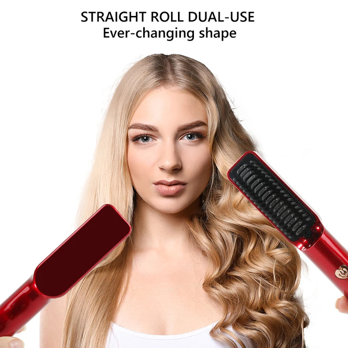 Hair Straight Styler Curling Iron Hair Curler Comb Fast Heating Hair Straightener Flat Irons Wet Dry Brush Comb USB Rechargeable