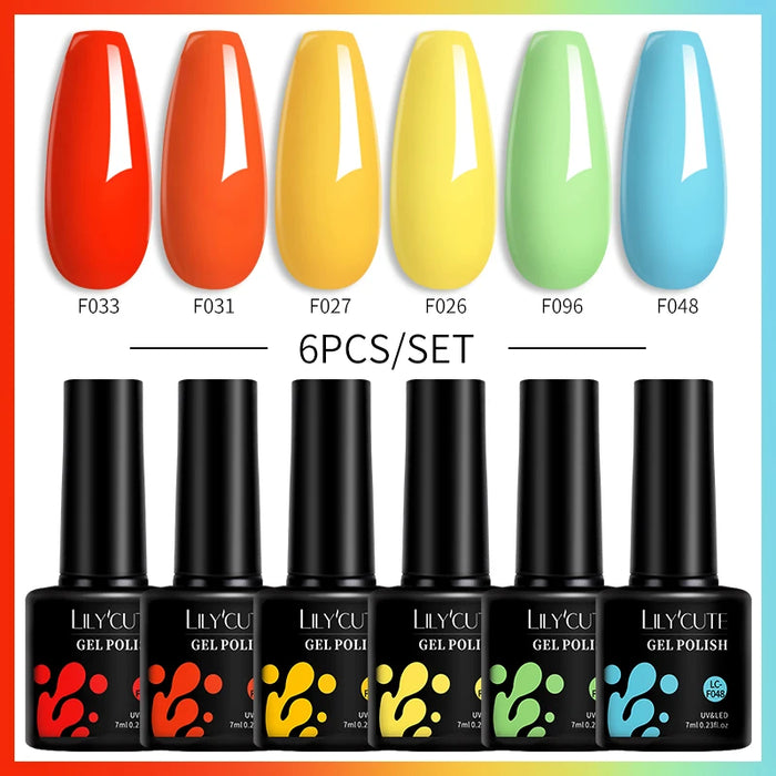 LILYCUTE 6Pcs/Set Fluorescent Gel Nail Polish Spring Summer Neon Color Semi Permanent Soak Off UV Nail Art Gel Varnish Kits