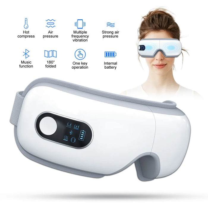 Heated Eye Massager Smart Airbag Vibration Eye Care Instrument With Bluetooth Eye Massage Glasses Fatigue Pouch ＆ Wrinkle