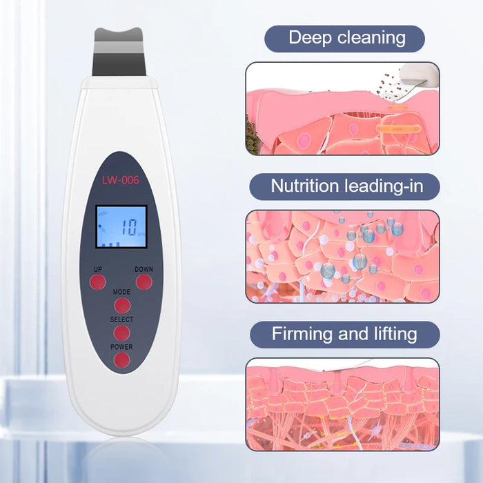 Ultrasonic skin scrubber facial deep cleansing machine to remove acne, exfoliating blackheads, facial massage and lifting LW006